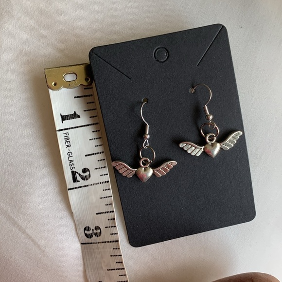 Hearts with wings earrings sterling silver hooks Artisan - Picture 2 of 6
